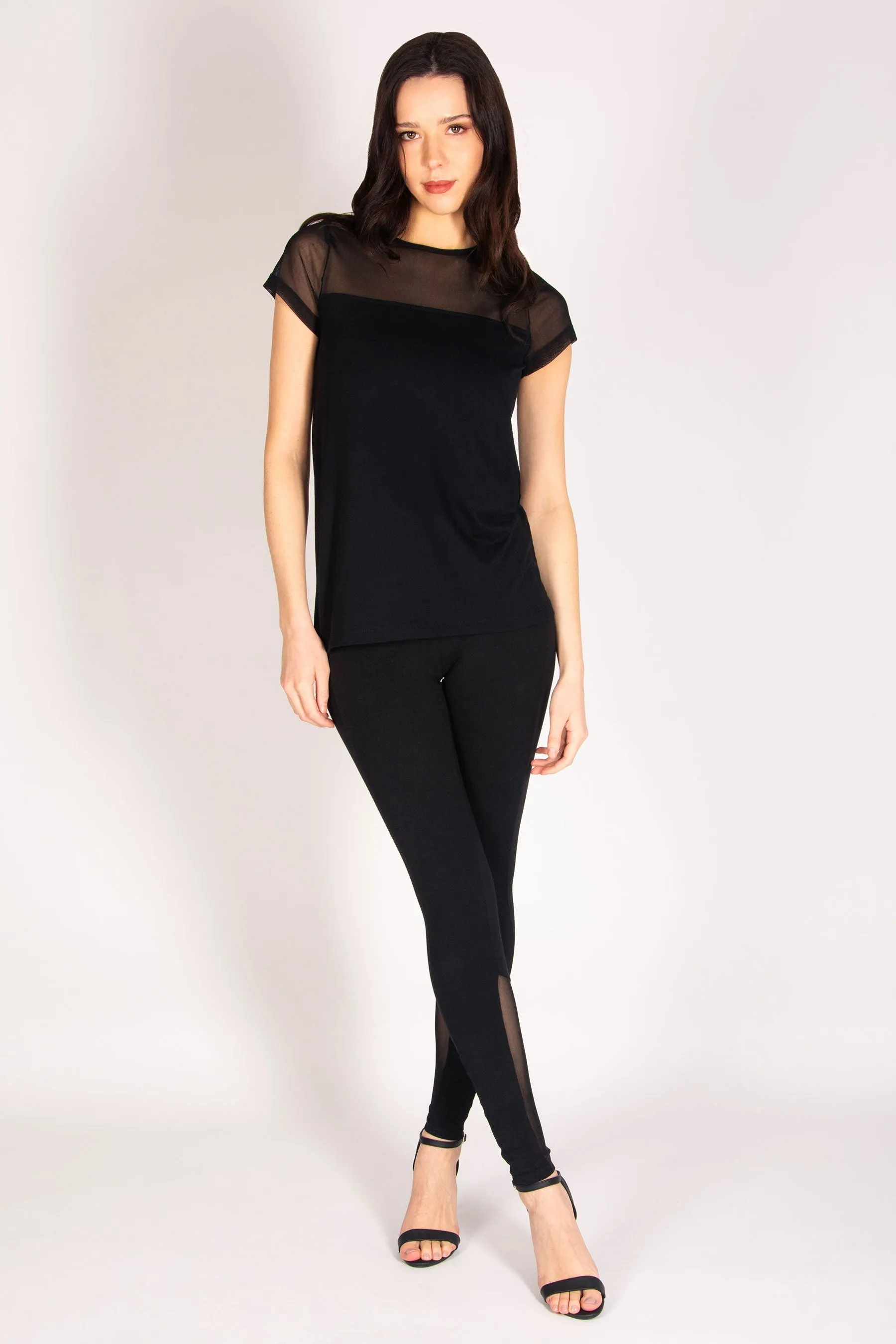 Mesh Panel Short Sleeve Top