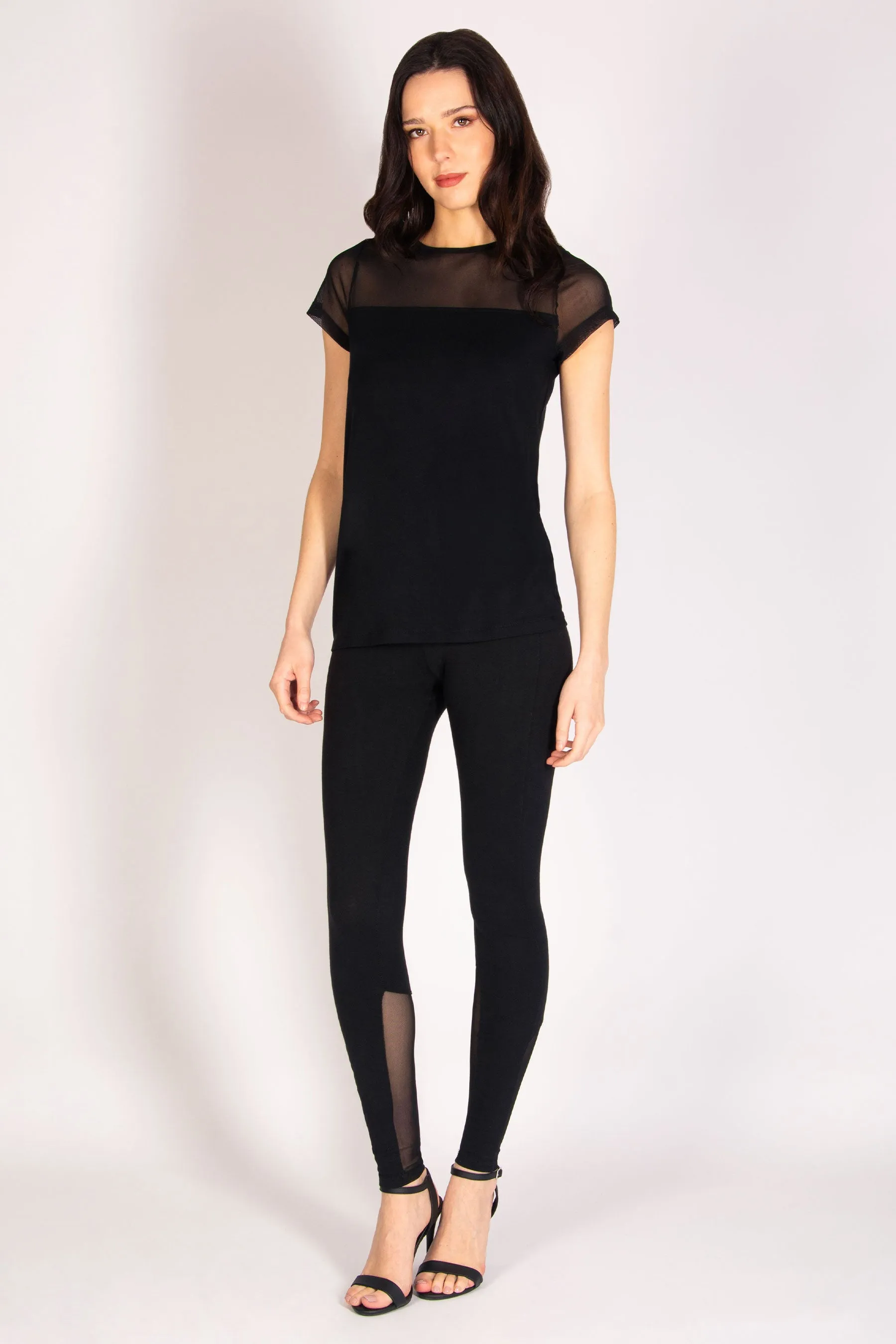 Mesh Panel Short Sleeve Top