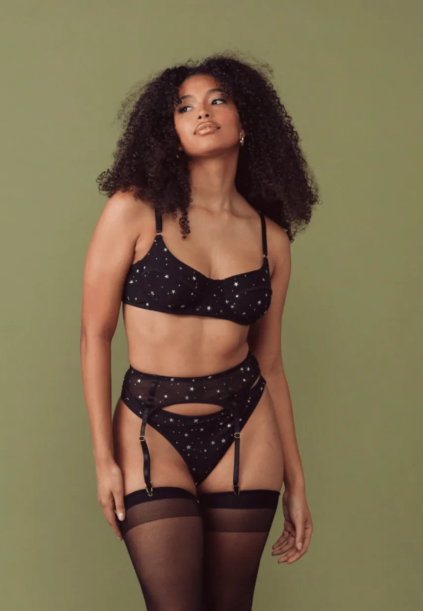 Mesh Underwire Bralette (Black w/ Foil Stars)