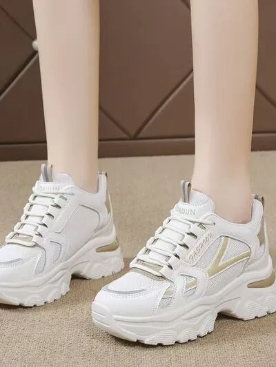Mesh veterschoenen met platform