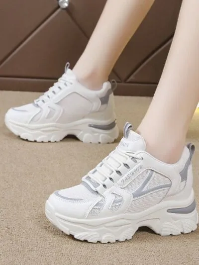 Mesh veterschoenen met platform