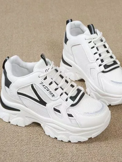 Mesh veterschoenen met platform