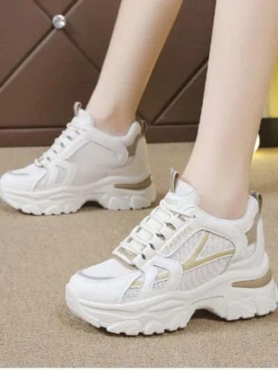 Mesh veterschoenen met platform