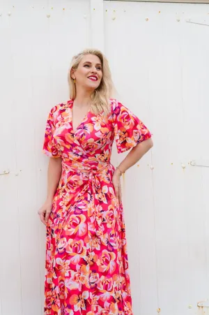 MINA Coral Wrap Dress- pre order
