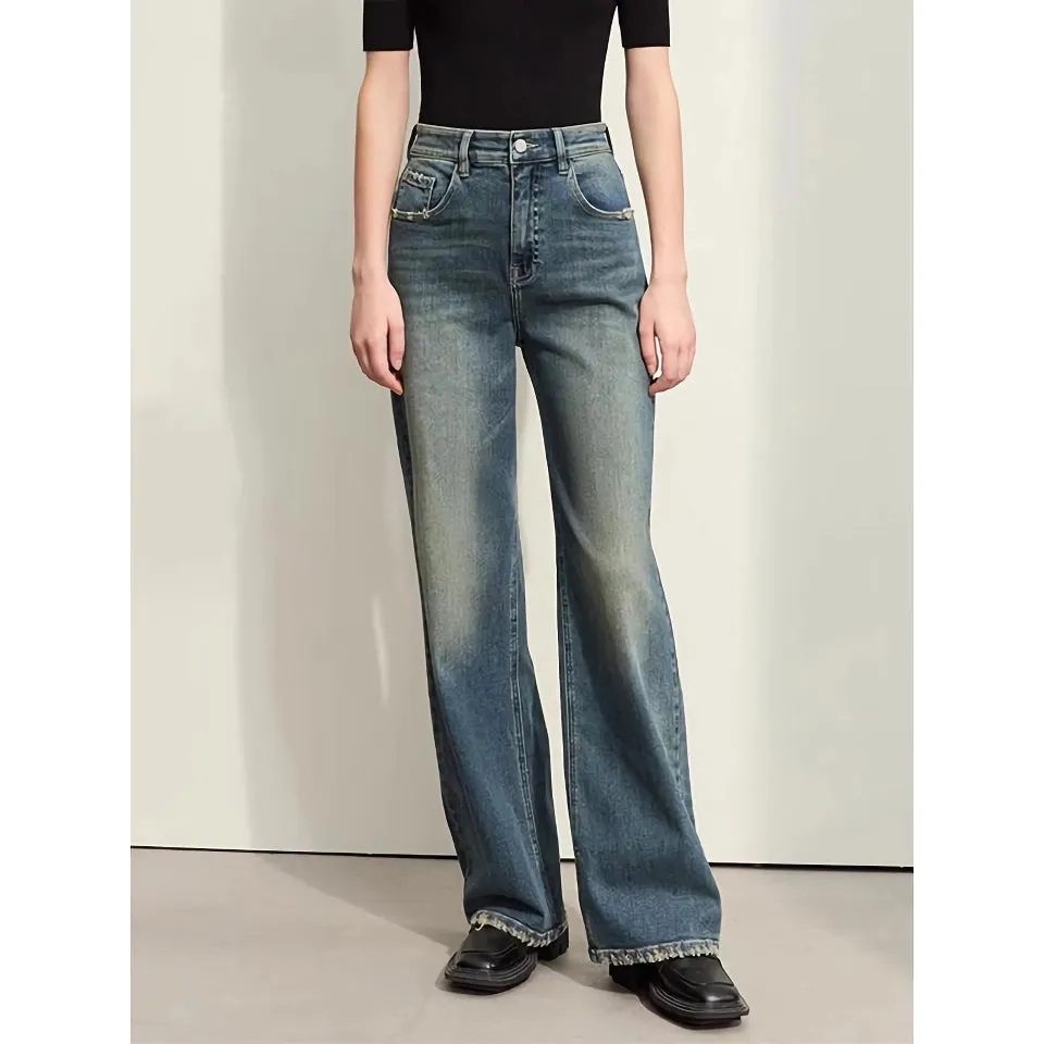 Minimalist Retro Washed Denim Jeans for Spring