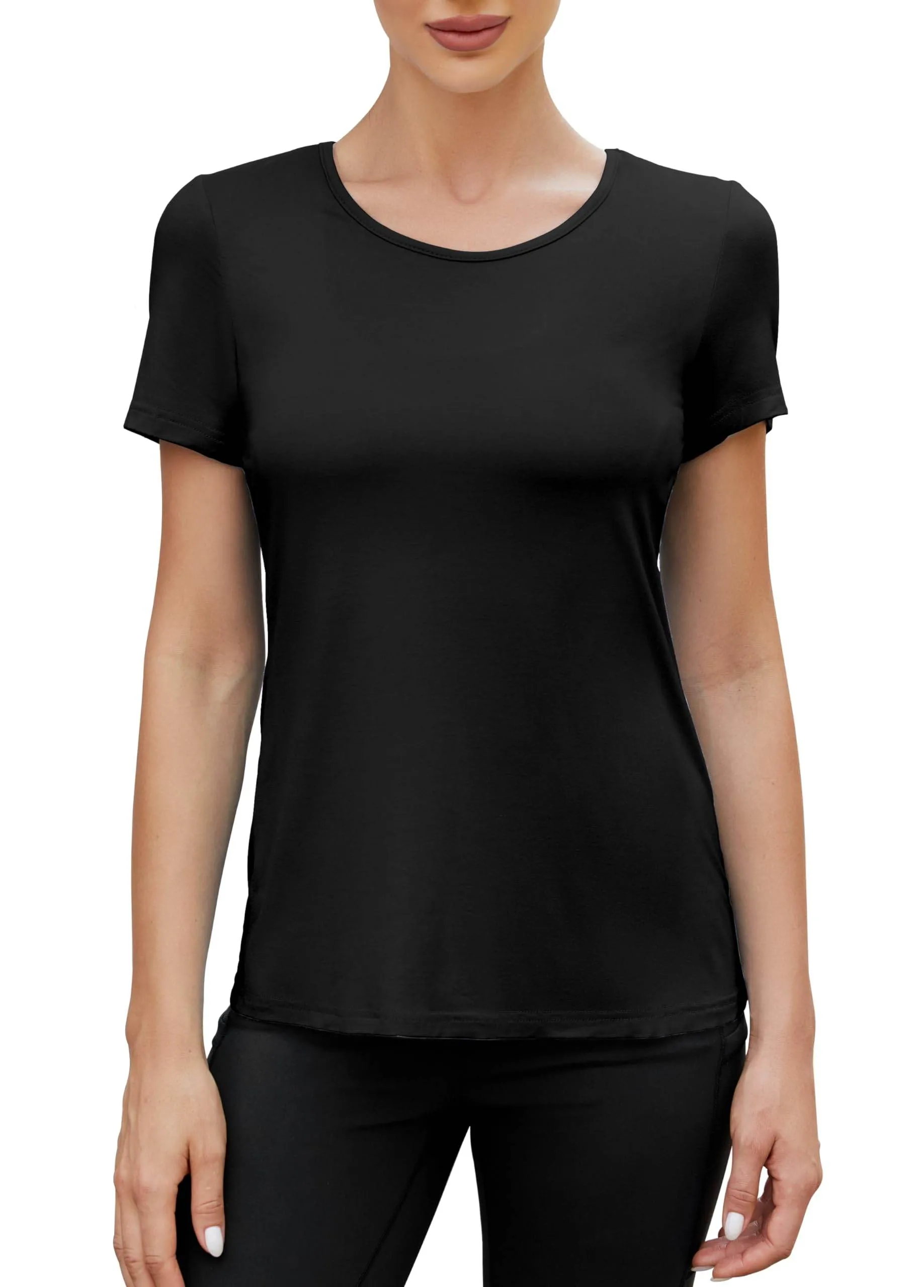Mippo Backless Workout Top Open Back Shirts Short Sleeve Athletic Yoga Gym Exercise Tees Soft Pilates Hiking Tennis Sports Running Clothes for Women, Black S