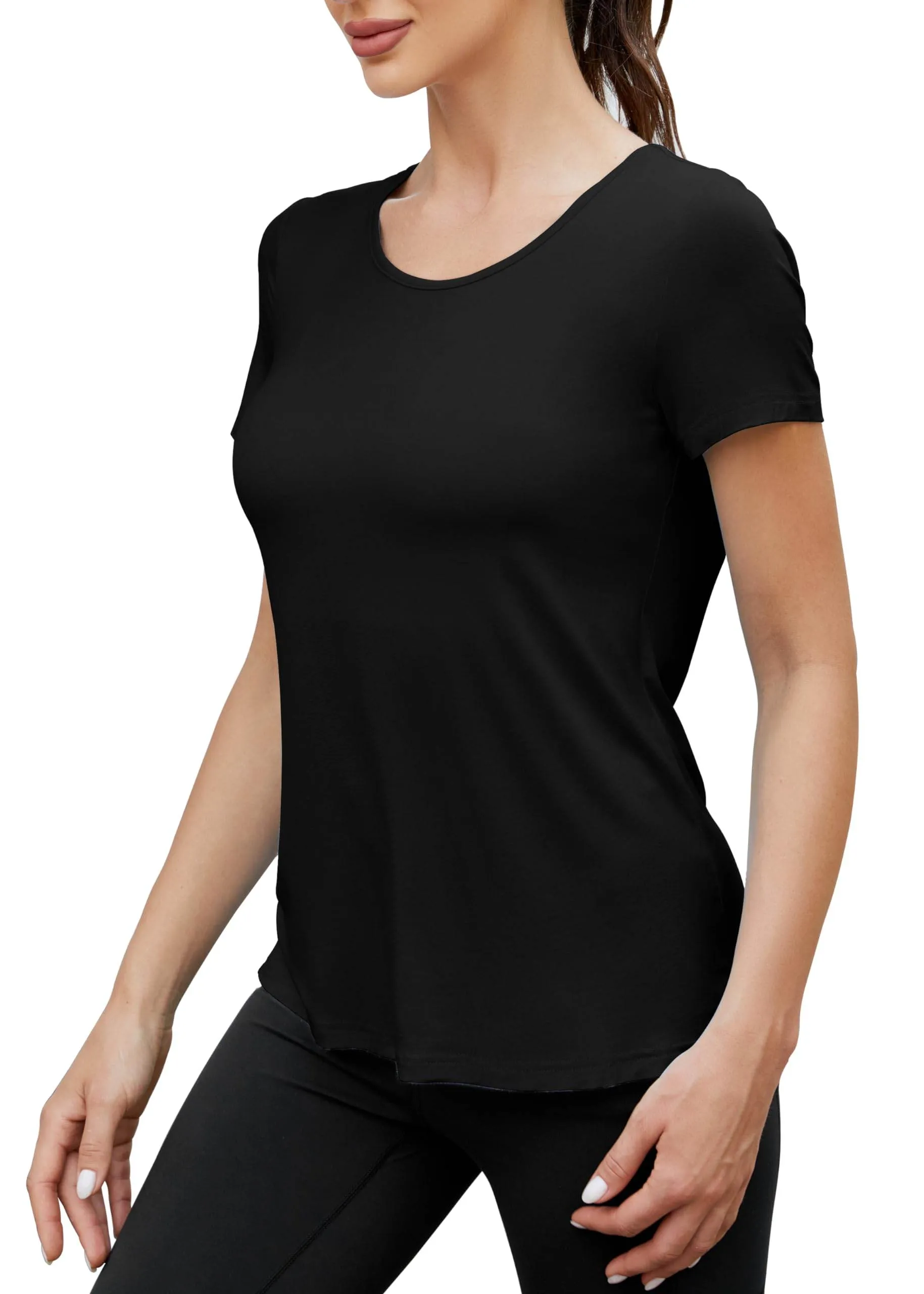 Mippo Backless Workout Top Open Back Shirts Short Sleeve Athletic Yoga Gym Exercise Tees Soft Pilates Hiking Tennis Sports Running Clothes for Women, Black S