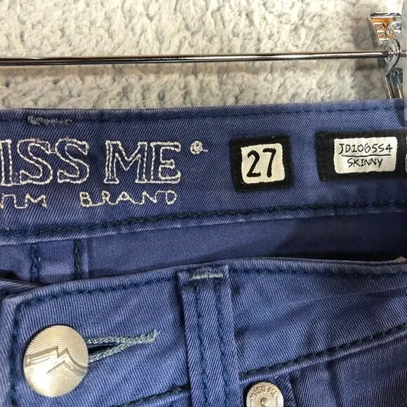 Miss Me Distressed Cobalt Blue Bling Pocket Skinny Jeans Women's Size 27