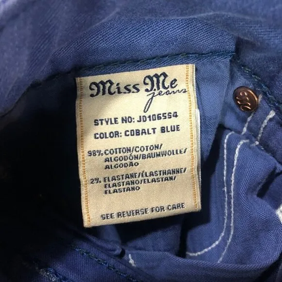 Miss Me Distressed Cobalt Blue Bling Pocket Skinny Jeans Women's Size 27