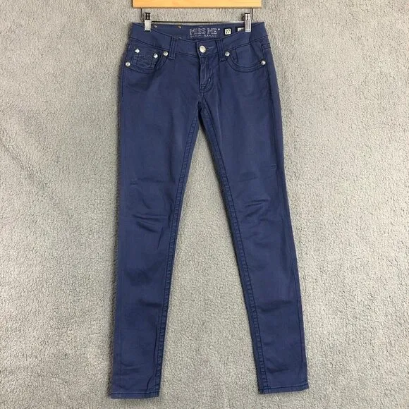 Miss Me Distressed Cobalt Blue Bling Pocket Skinny Jeans Women's Size 27