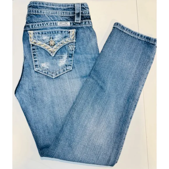 Miss Me Jeans Women's Boyfriend Ankle, Embellished Stitching, Size 28