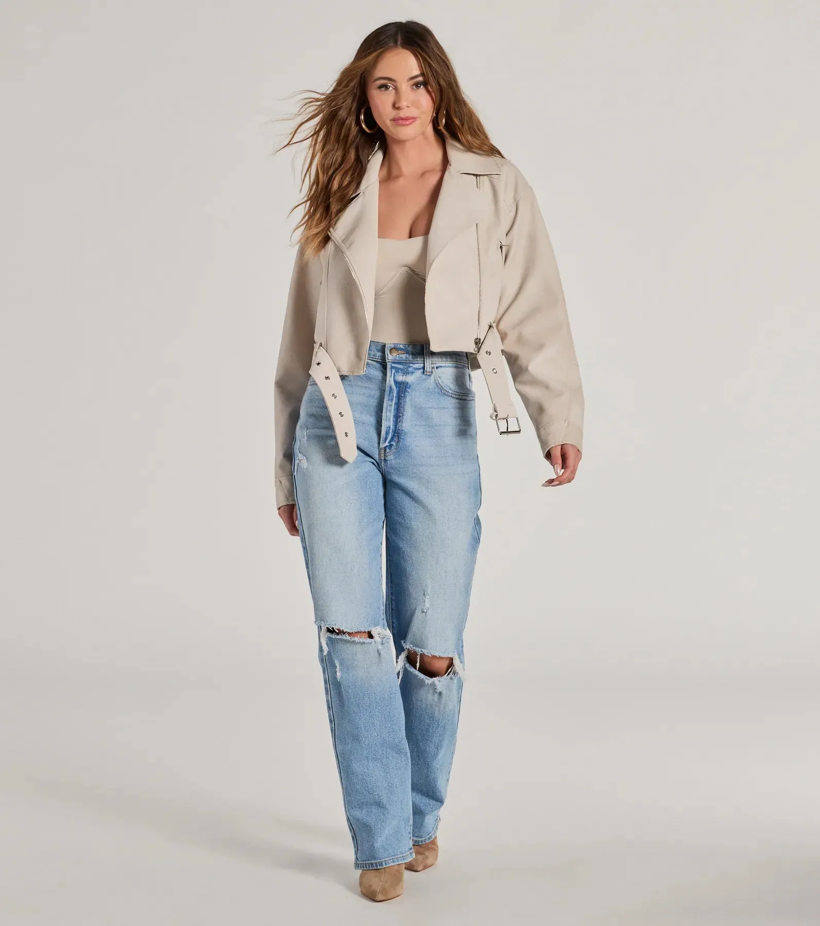 Modern Icon Oversized Faux Leather Belted Moto Jacket