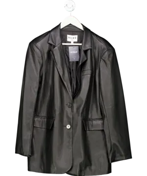 NA-KD Black Faux Leather Blazer UK 8
