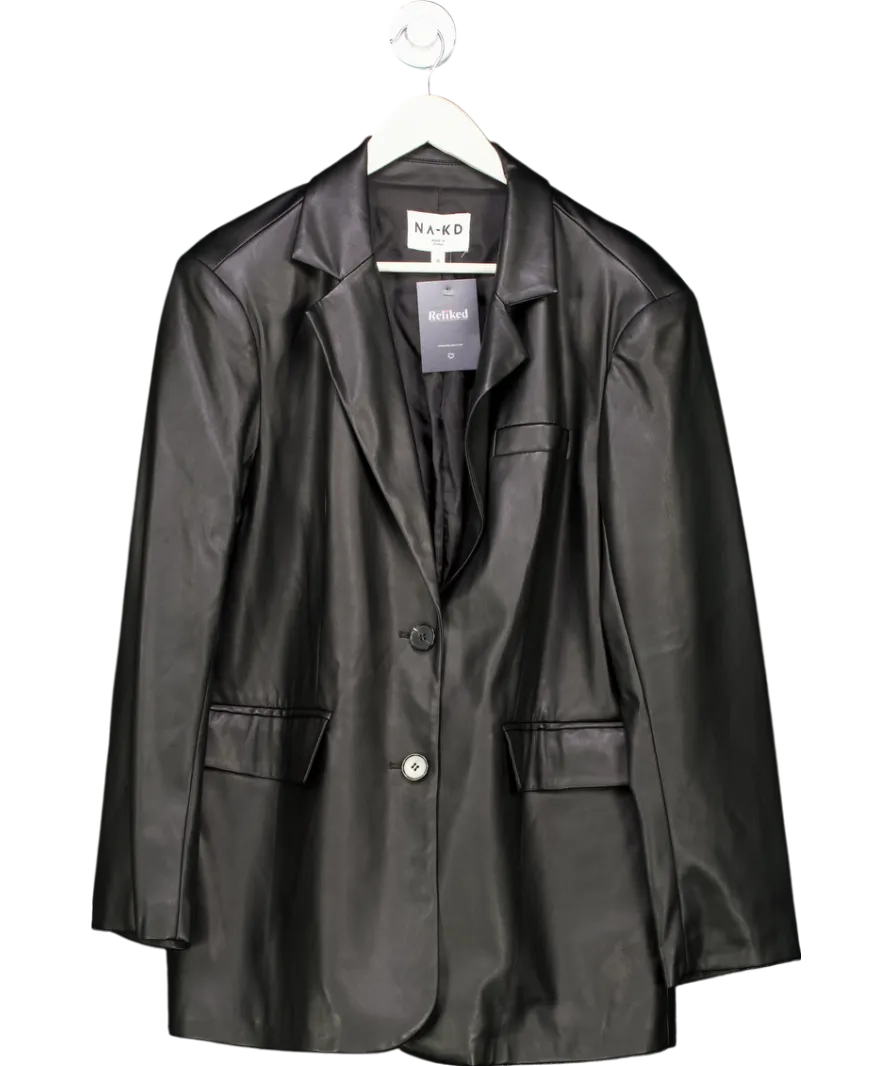 NA-KD Black Faux Leather Blazer UK 8