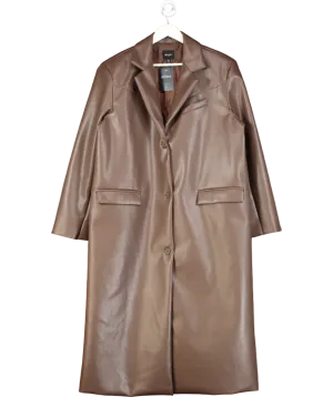 Nasty Gal Brown Faux Leather Long Coat UK 12