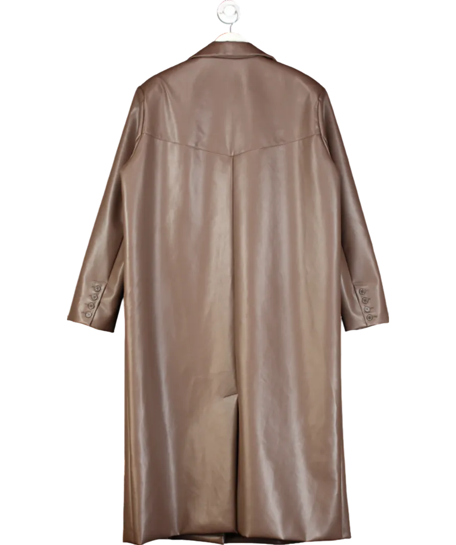 Nasty Gal Brown Faux Leather Long Coat UK 12