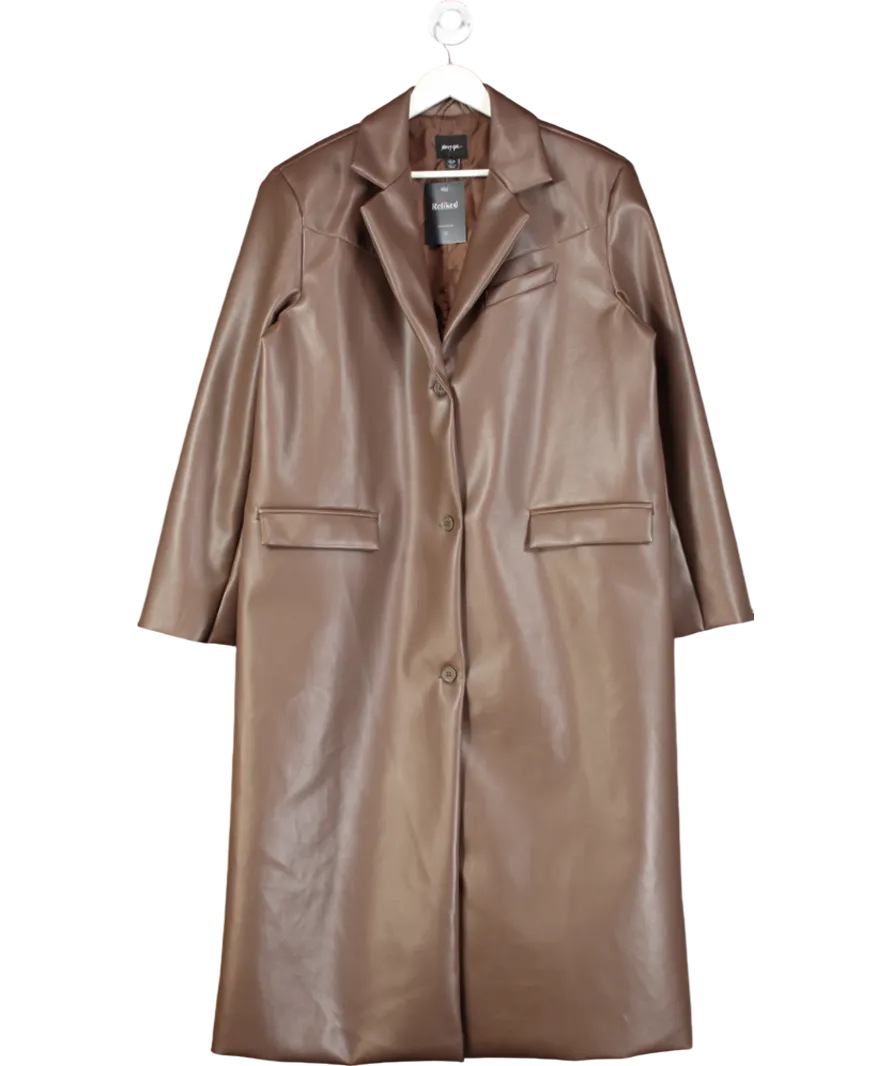 Nasty Gal Brown Faux Leather Long Coat UK 12