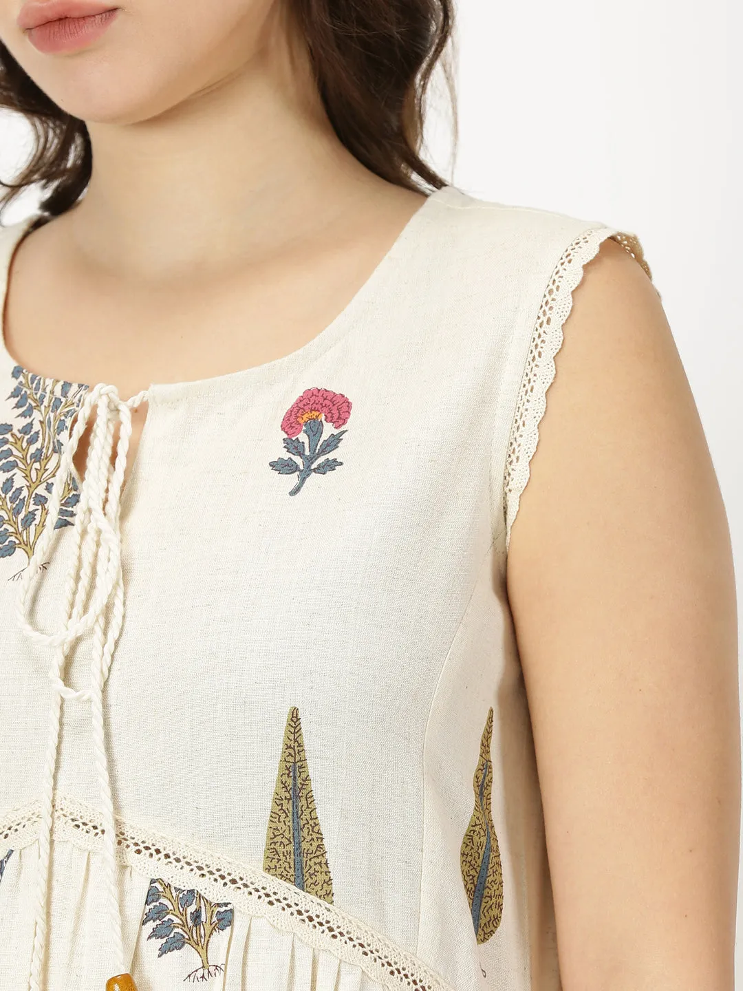 Natural Mughal Print Boho Midi Dress
