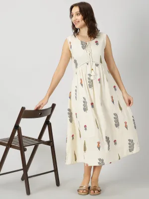 Natural Mughal Print Boho Midi Dress