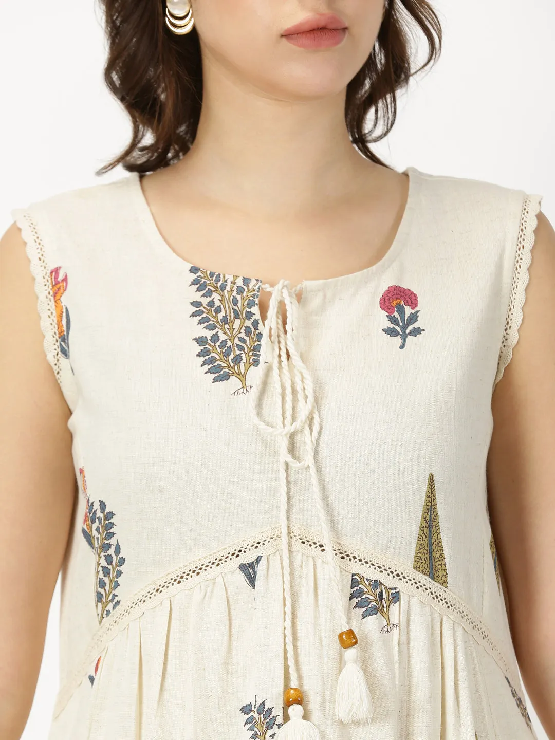 Natural Mughal Print Boho Midi Dress