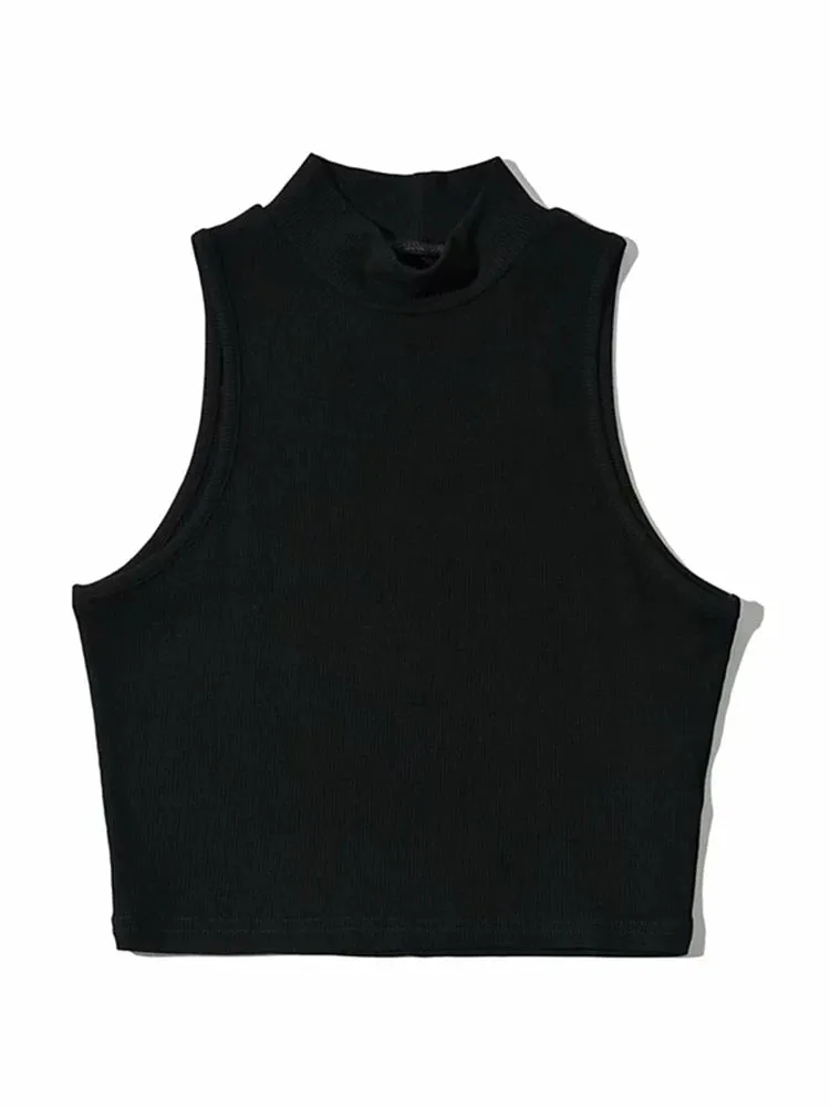 Nautical Chic Sleeveless Crop Top - High Neck Summer Fashion - Women's Tank Top