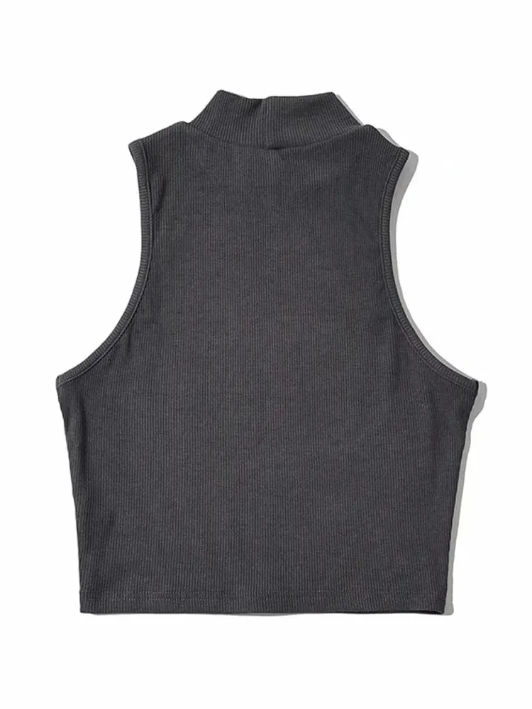 Nautical Chic Sleeveless Crop Top - High Neck Summer Fashion - Women's Tank Top
