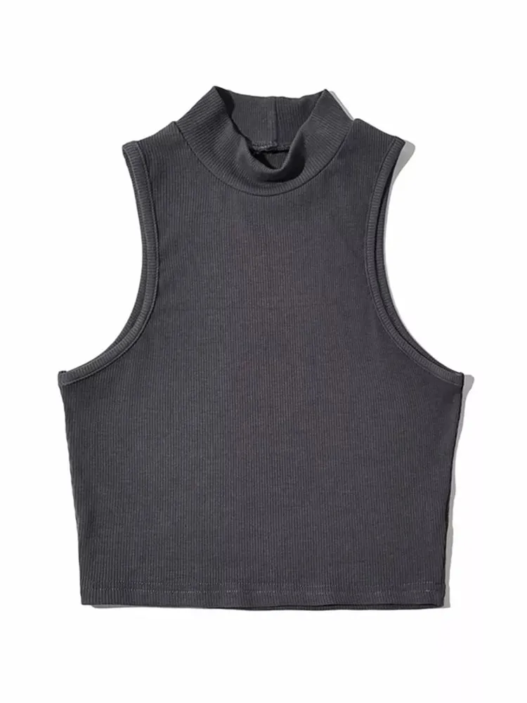 Nautical Chic Sleeveless Crop Top - High Neck Summer Fashion - Women's Tank Top