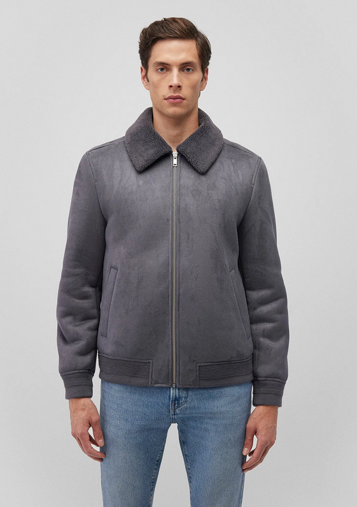 Navy Faux Leather Jacket