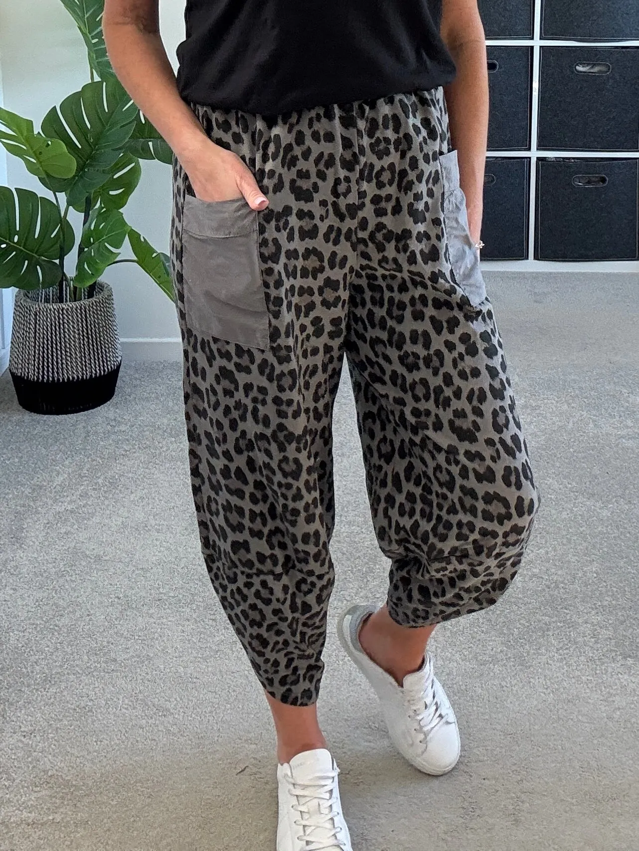 Navy Leopard Slim Barrel Cargo Joggers