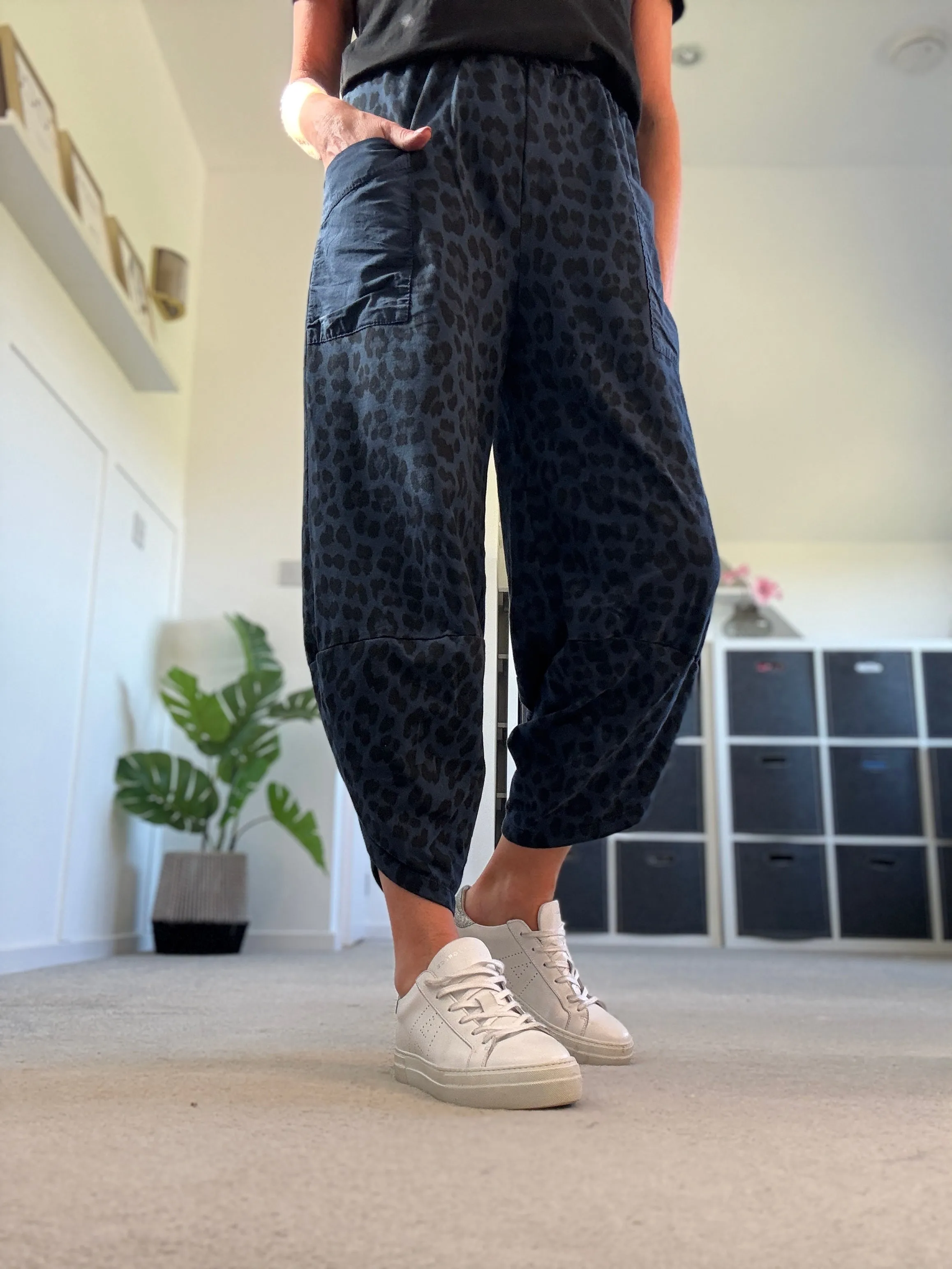 Navy Leopard Slim Barrel Cargo Joggers
