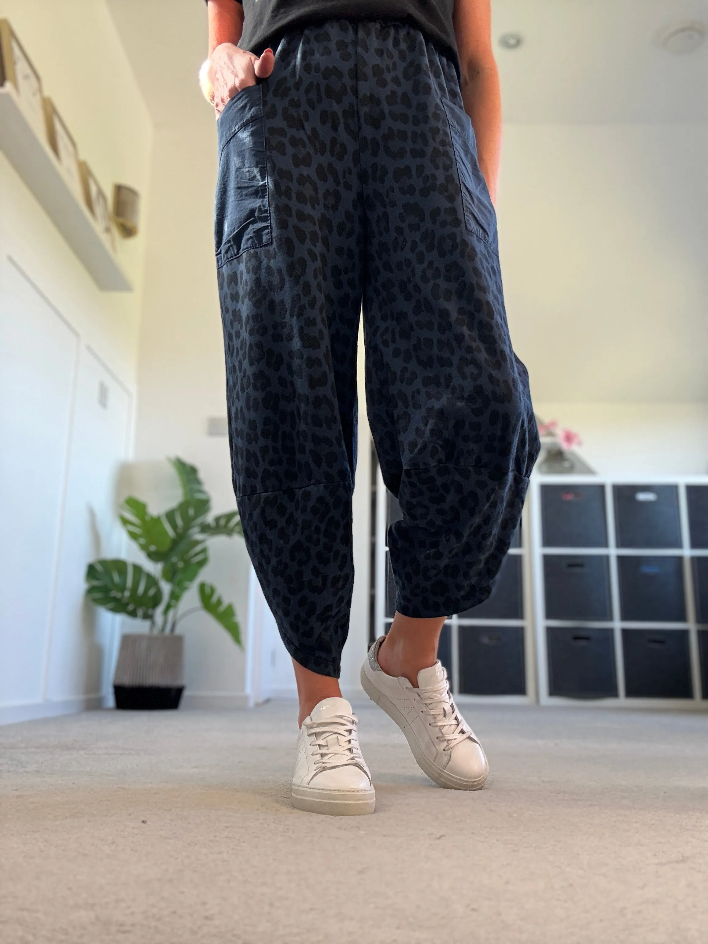 Navy Leopard Slim Barrel Cargo Joggers