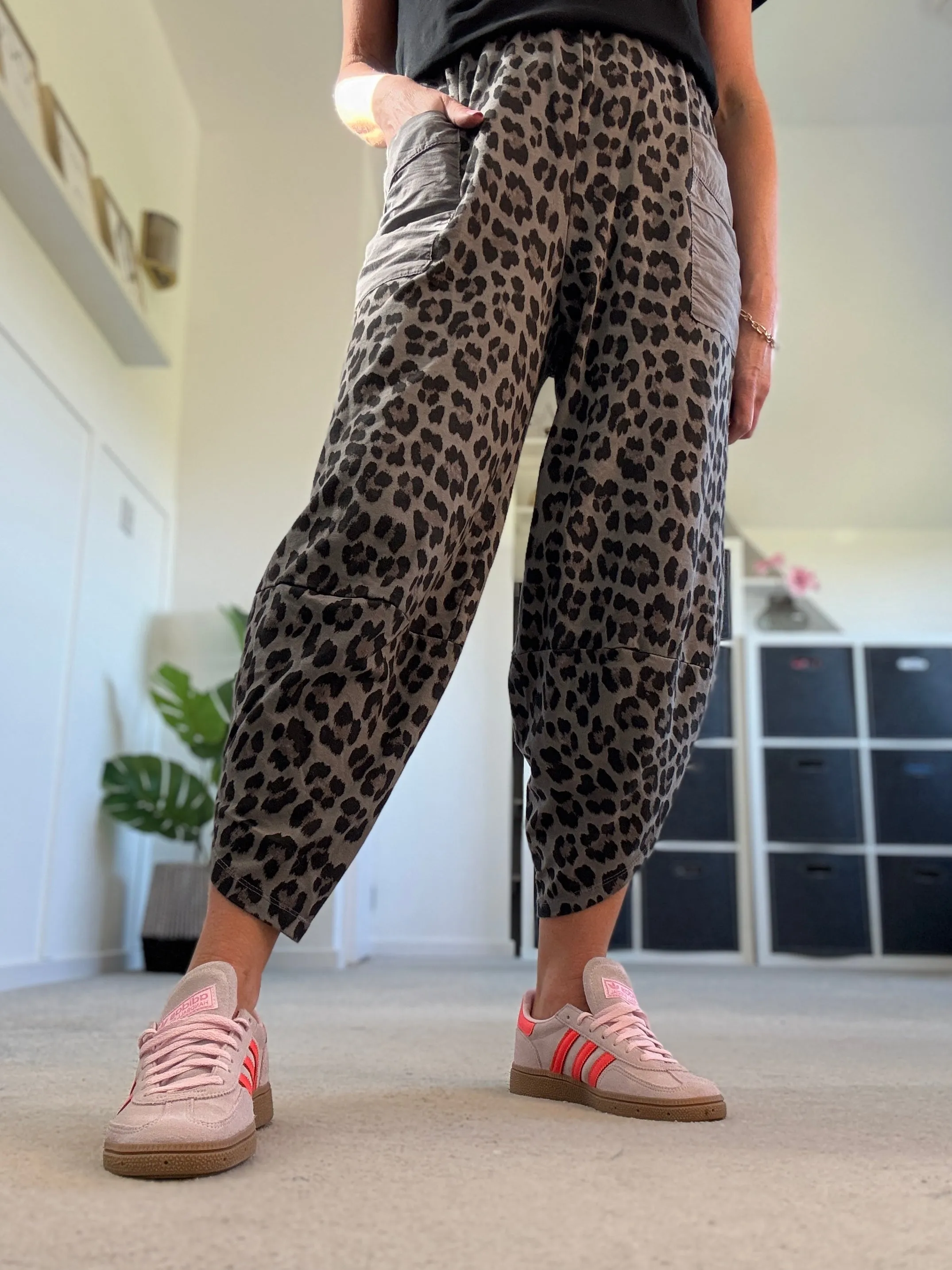 Navy Leopard Slim Barrel Cargo Joggers
