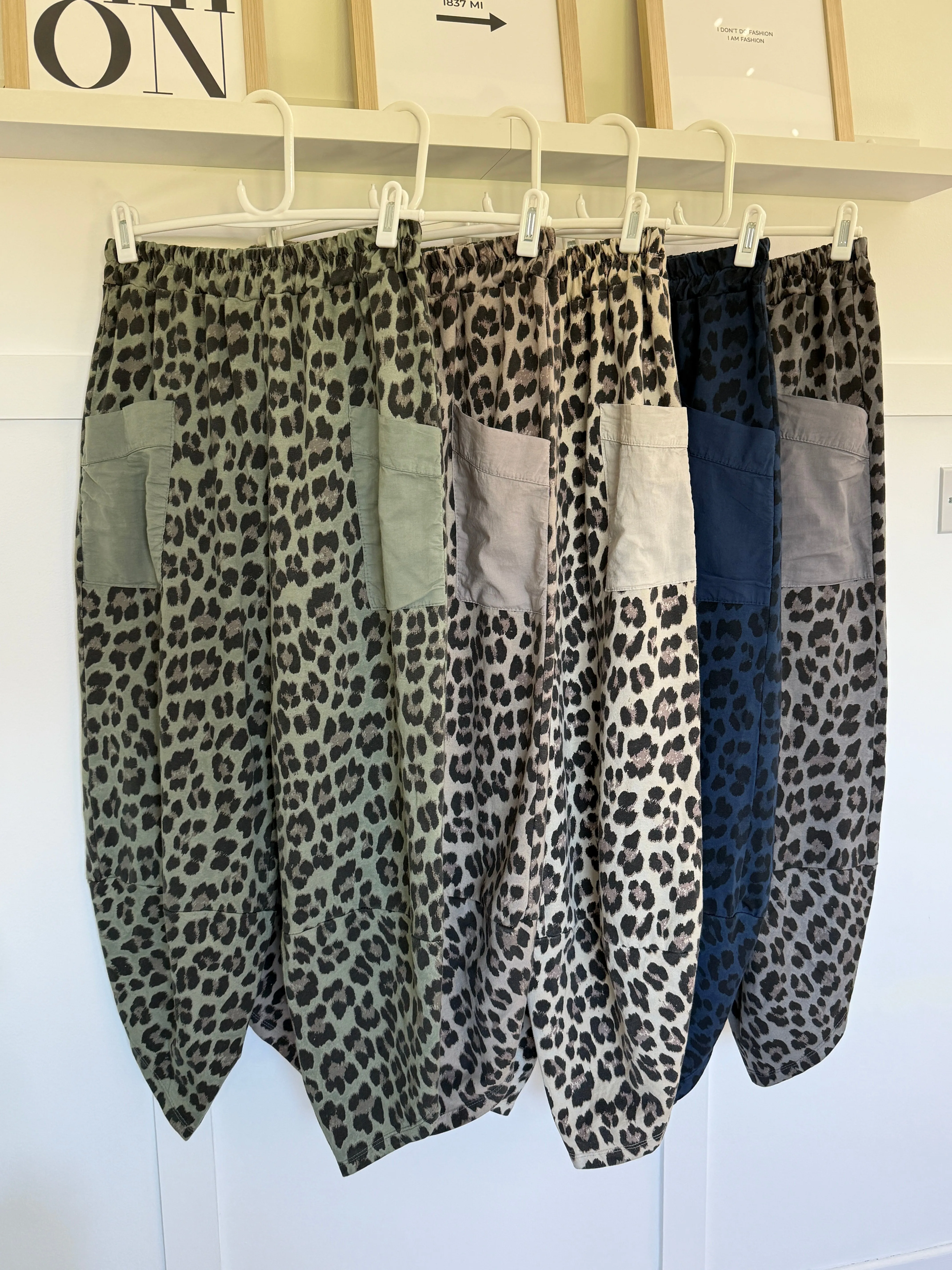 Navy Leopard Slim Barrel Cargo Joggers