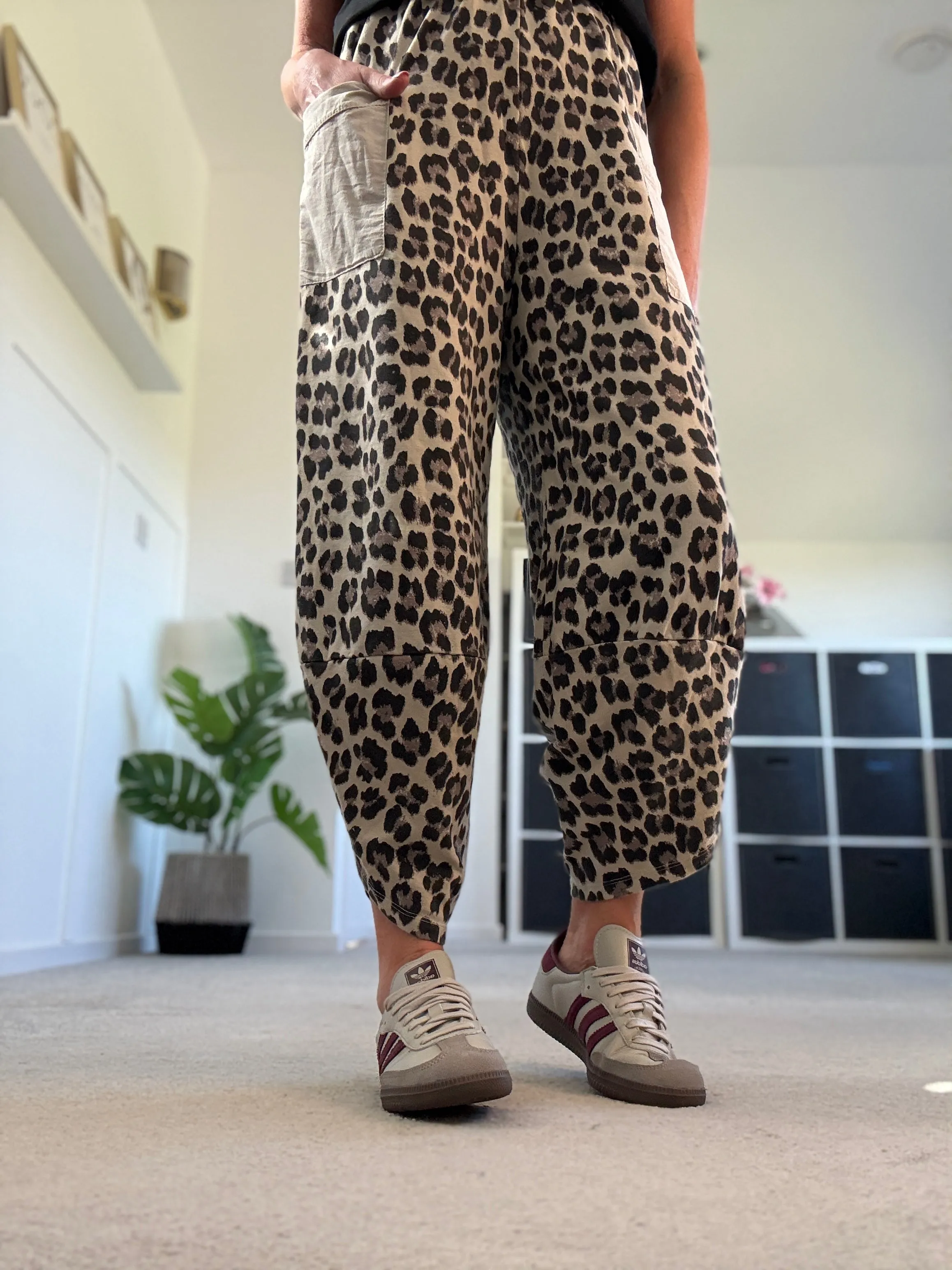 Navy Leopard Slim Barrel Cargo Joggers
