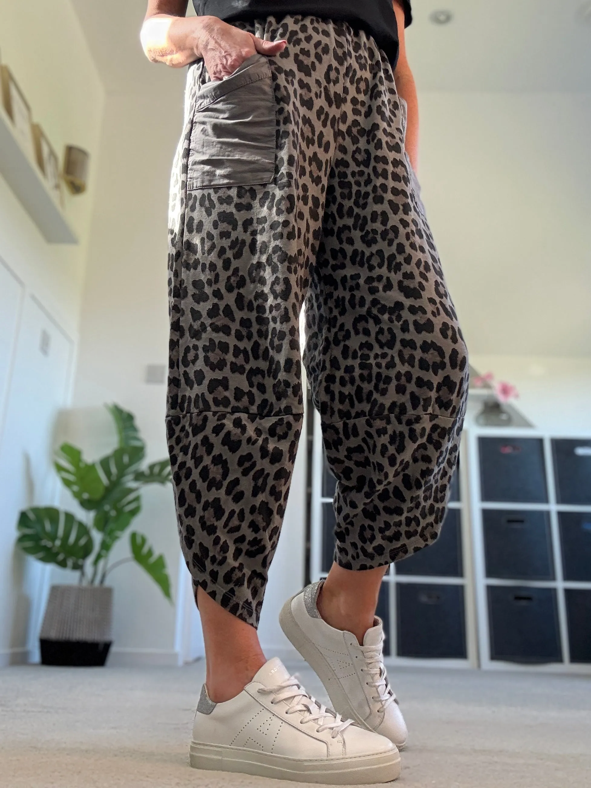 Navy Leopard Slim Barrel Cargo Joggers