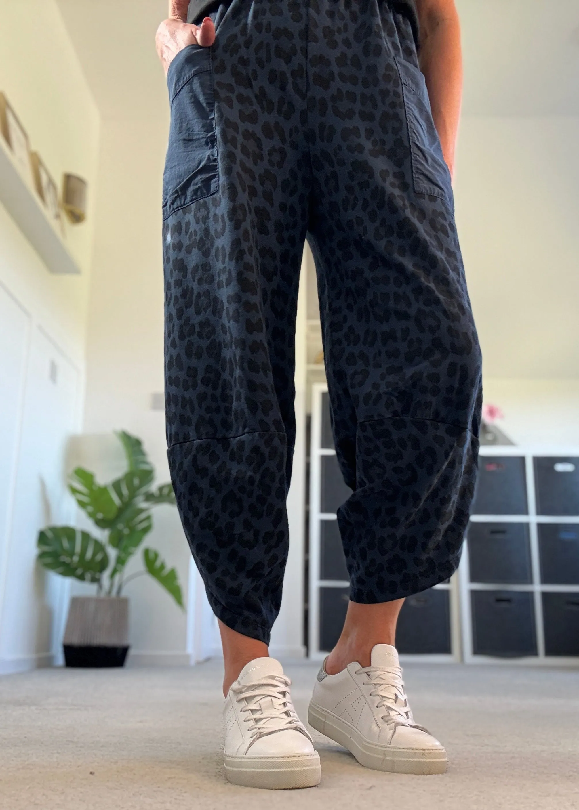 Navy Leopard Slim Barrel Cargo Joggers