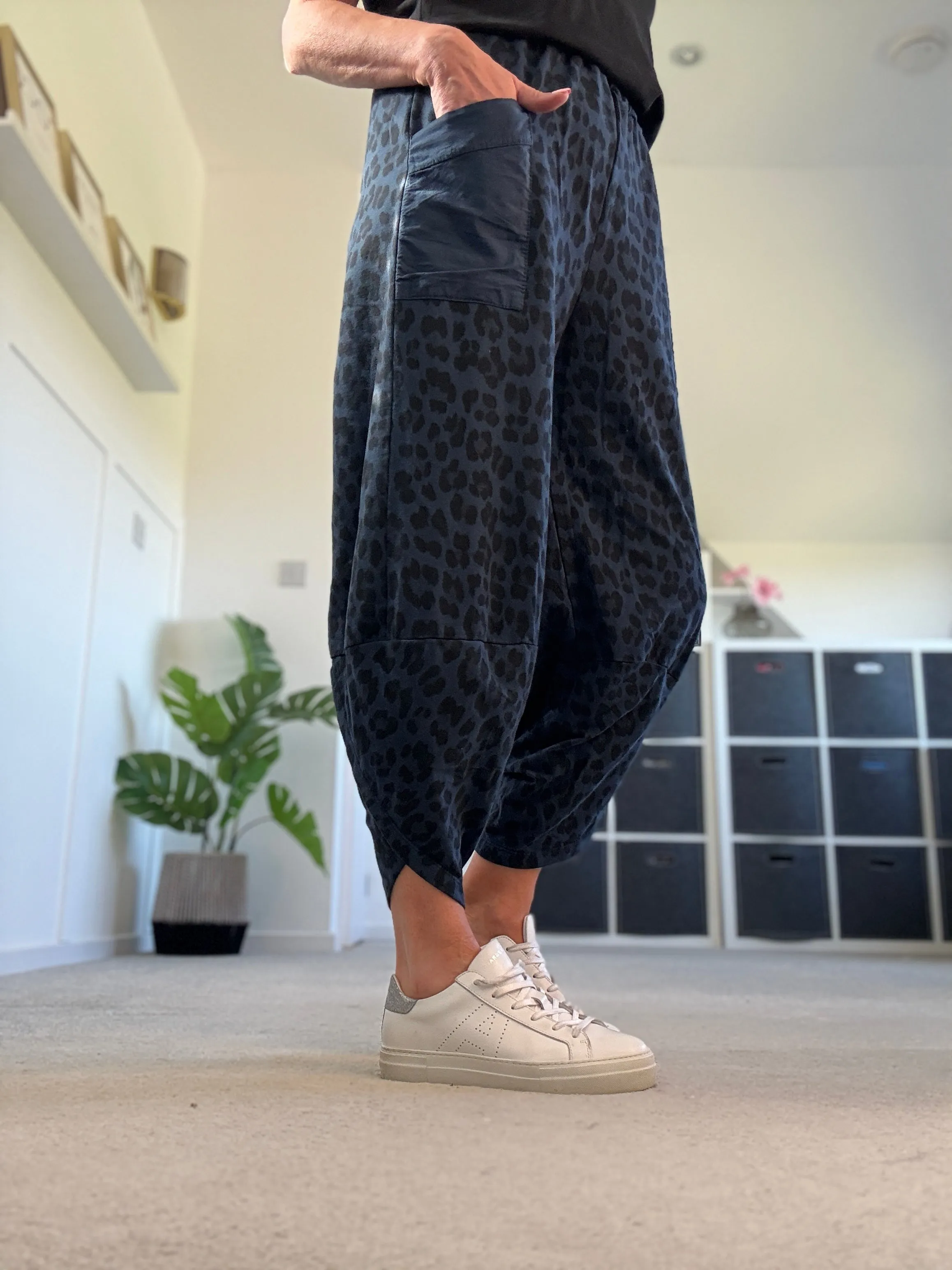 Navy Leopard Slim Barrel Cargo Joggers