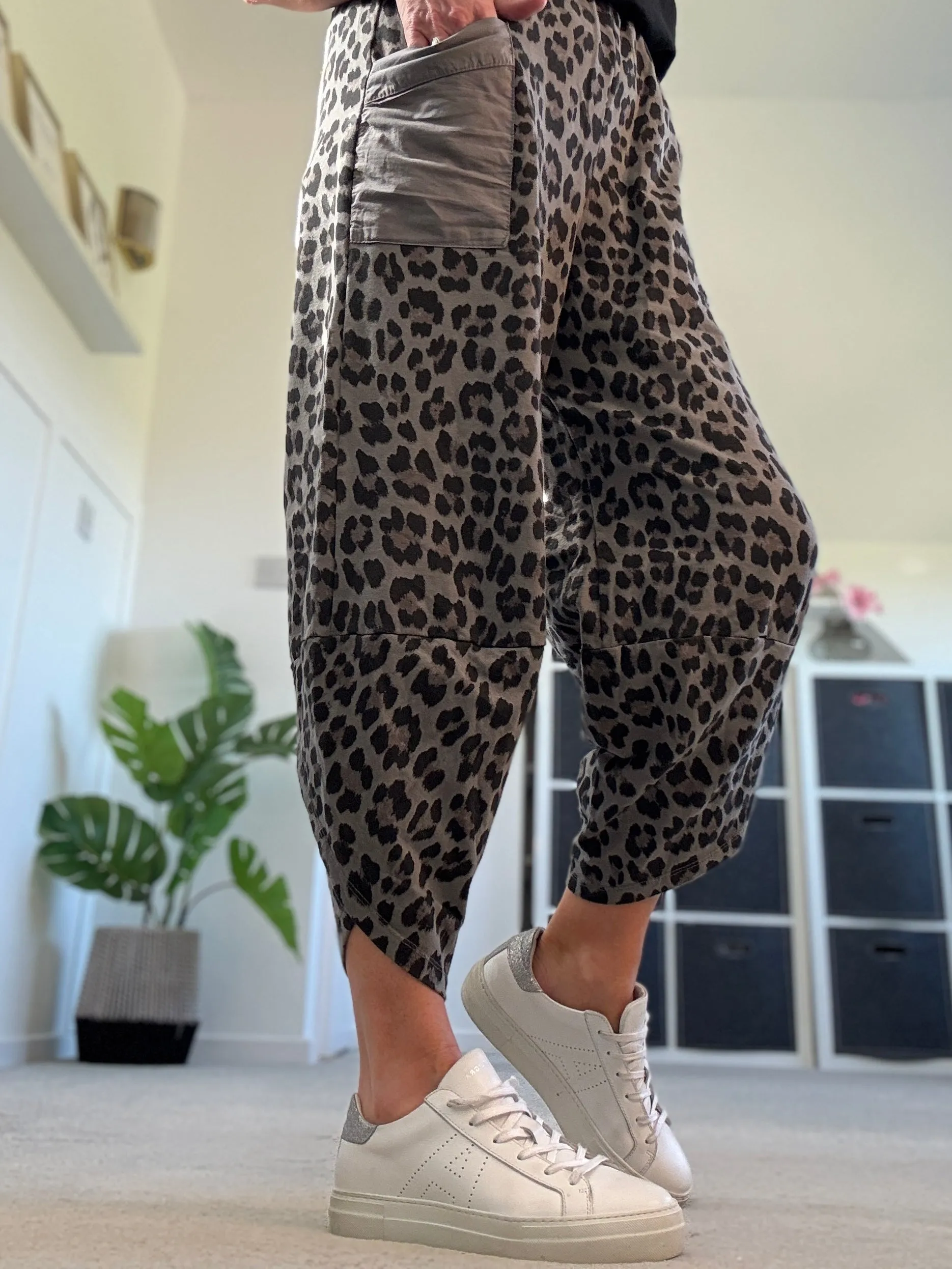 Navy Leopard Slim Barrel Cargo Joggers