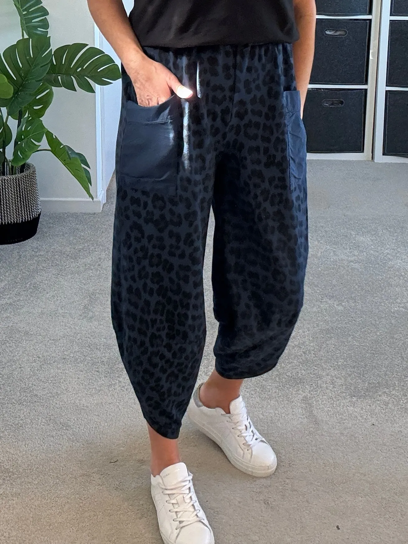 Navy Leopard Slim Barrel Cargo Joggers