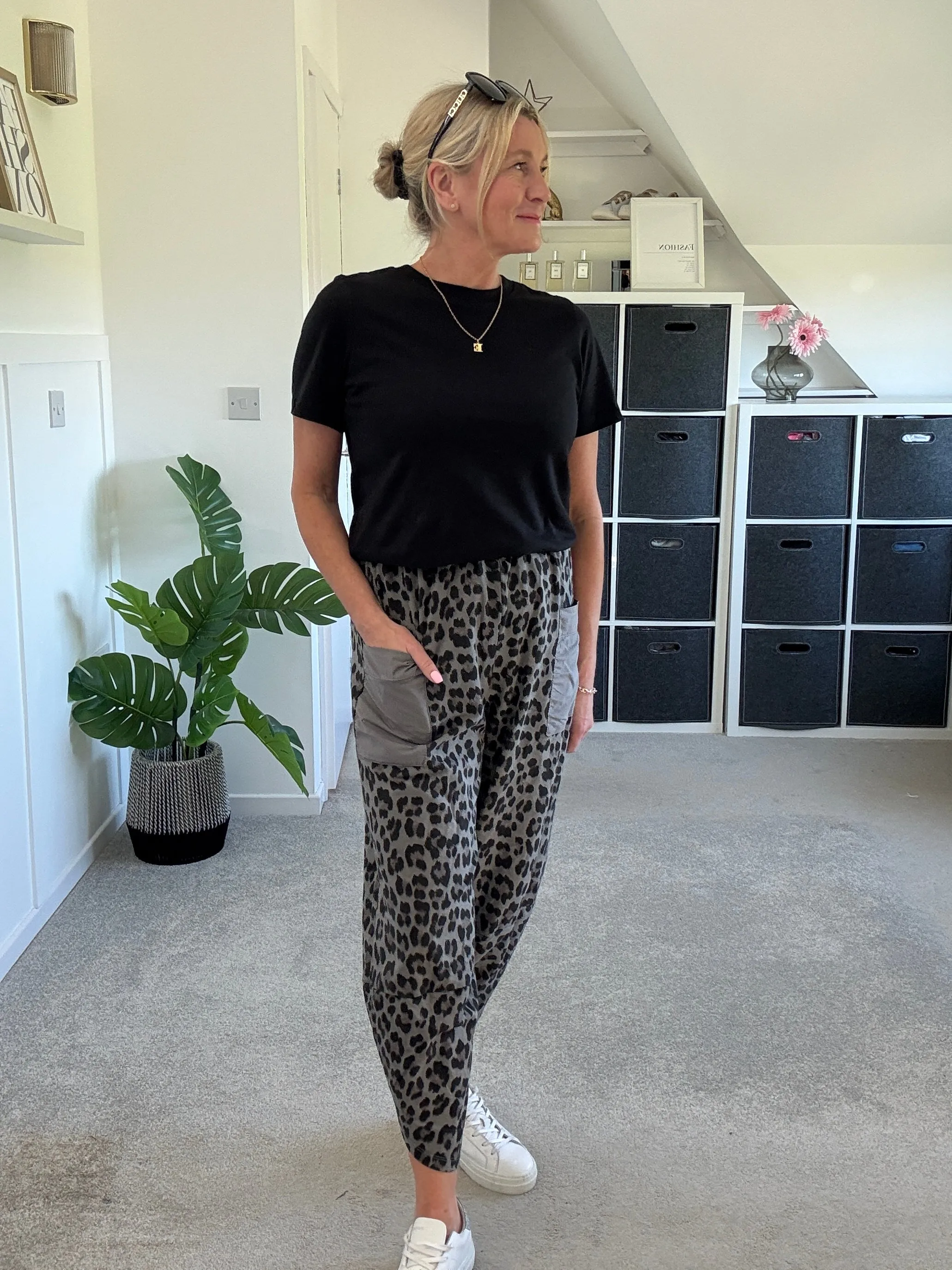 Navy Leopard Slim Barrel Cargo Joggers