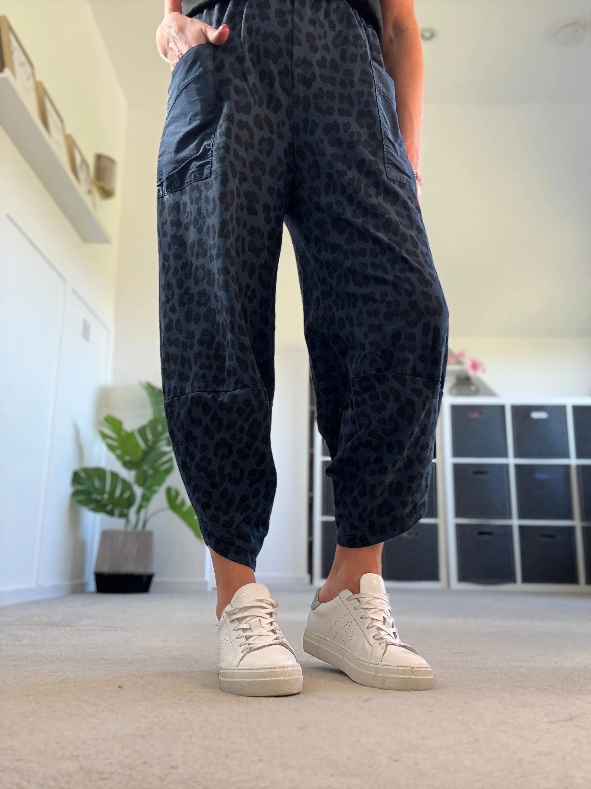 Navy Leopard Slim Barrel Cargo Joggers