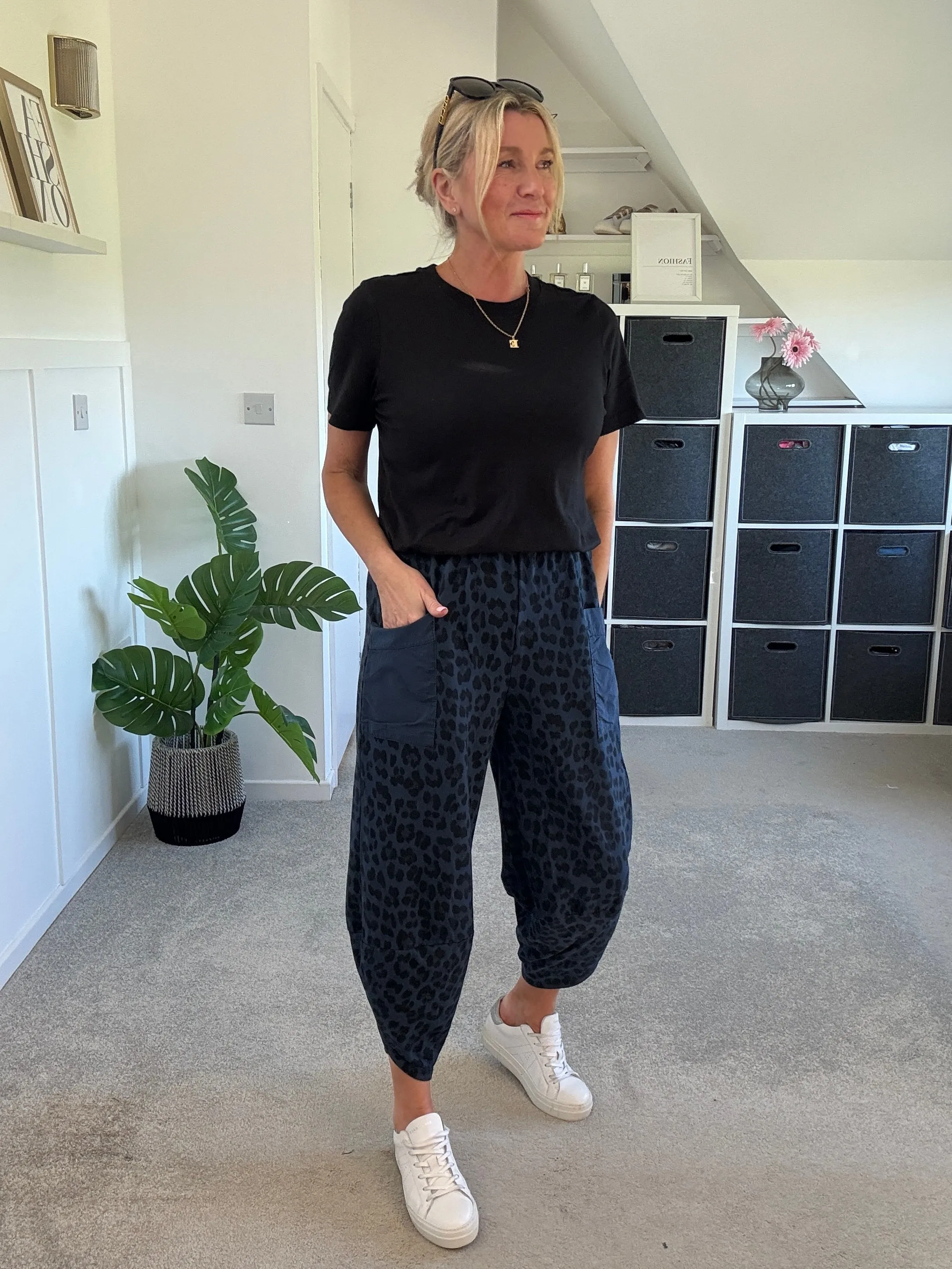 Navy Leopard Slim Barrel Cargo Joggers