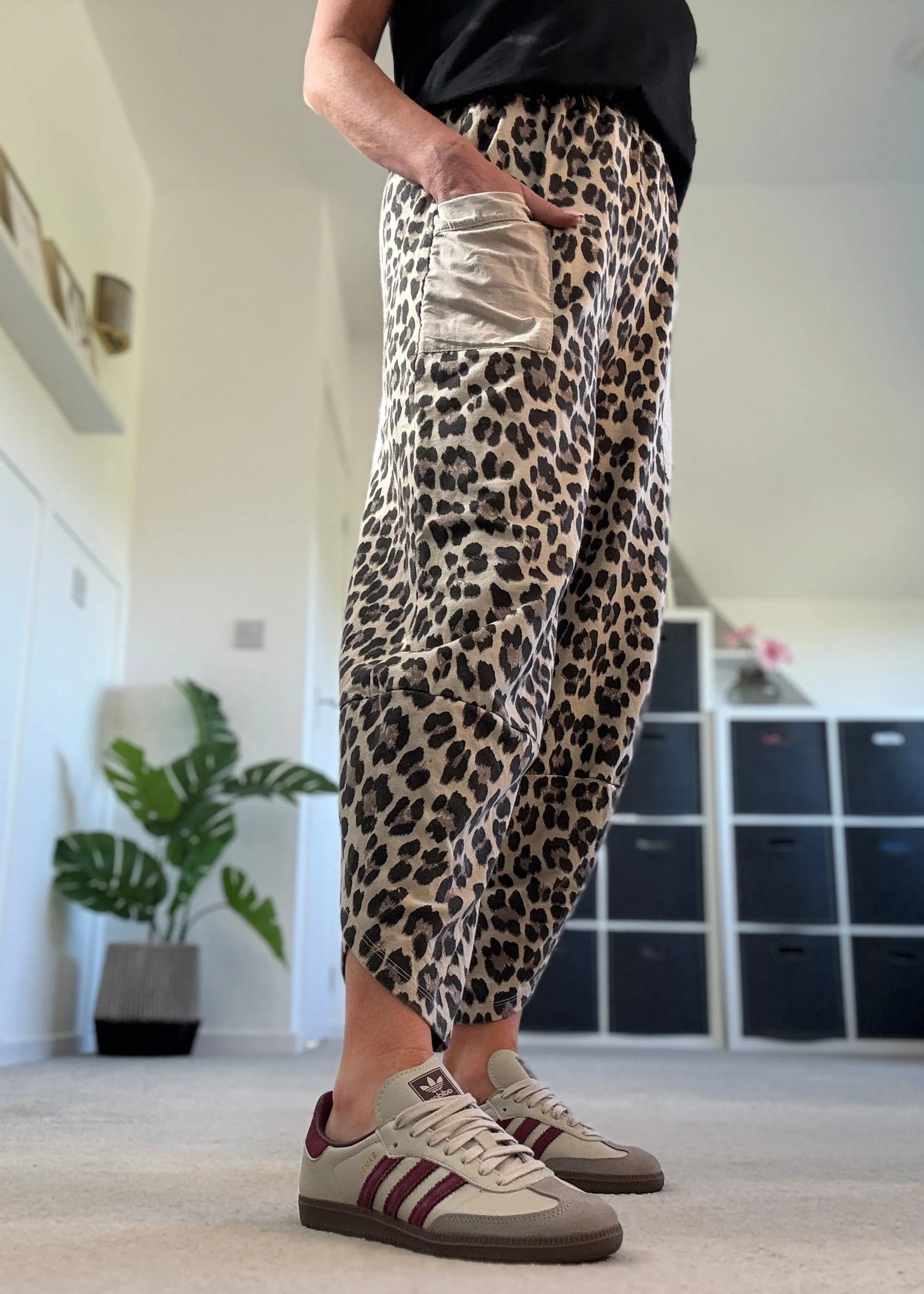 Navy Leopard Slim Barrel Cargo Joggers