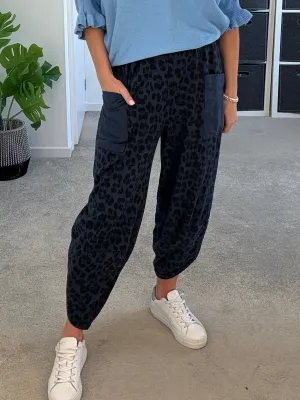 Navy Leopard Slim Barrel Cargo Joggers