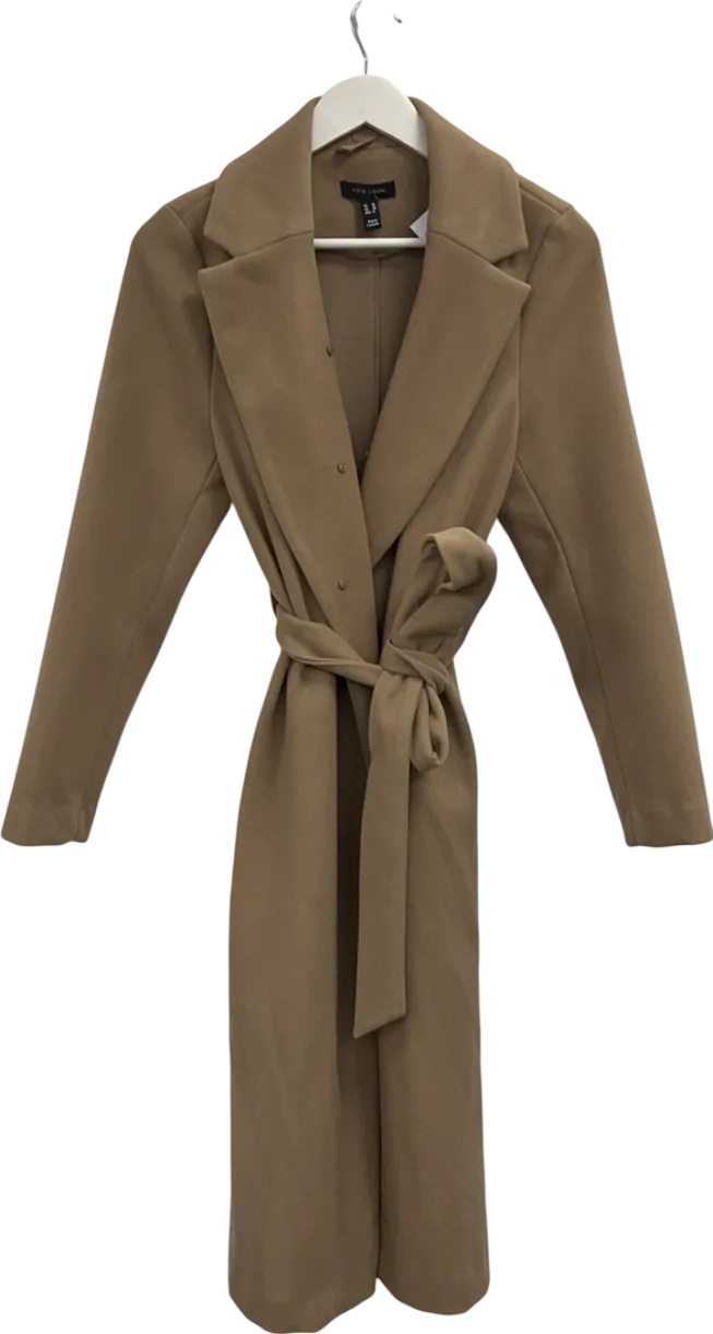 New Look Beige Camel Tailored Unlined Longline Belt Fastening Coat UK 10