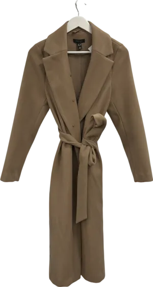 New Look Beige Camel Tailored Unlined Longline Belt Fastening Coat UK 10