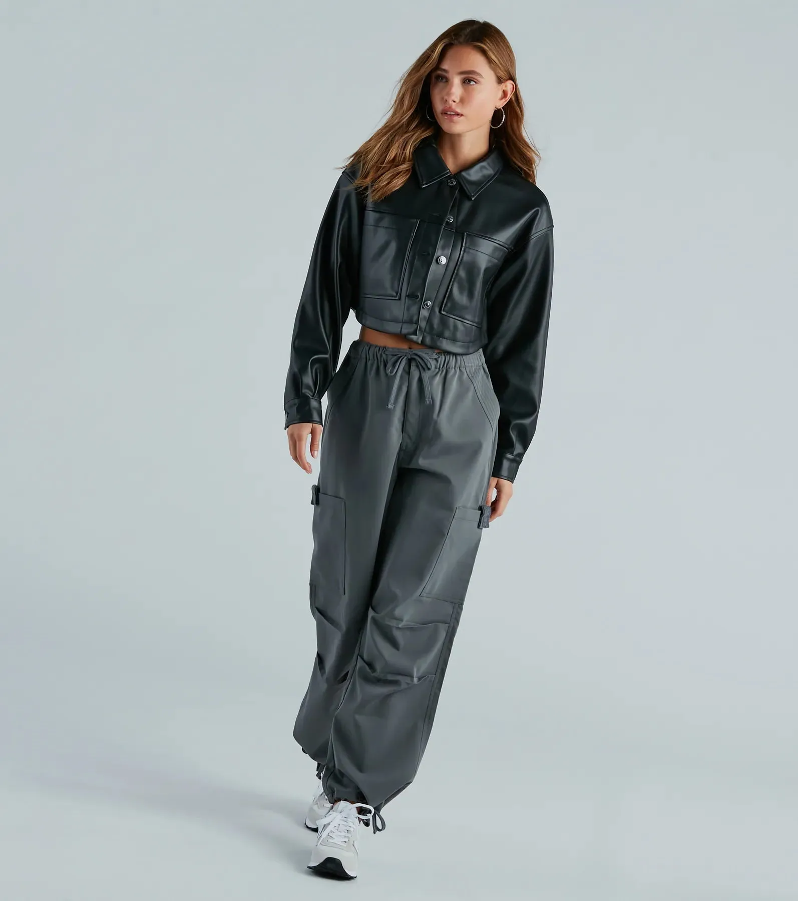 New Rule Faux Leather Crop Shacket