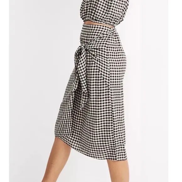 NEW TAVIK GINGHAM PRINT WRAP MIDI SKIRT