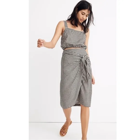 NEW TAVIK GINGHAM PRINT WRAP MIDI SKIRT