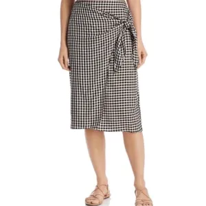 NEW TAVIK GINGHAM PRINT WRAP MIDI SKIRT